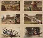c1820s RURAL + sporting PURSUITS /accidents,  series of 6 humorous h/c aquatints