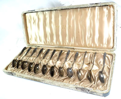 JUEGO ANTIGUO DE 12 CUCHARAS DEMITASSE ESTERLINAS DE 3-7/8" HELFFERICH LARAMIE WYO Foto 1 de 4