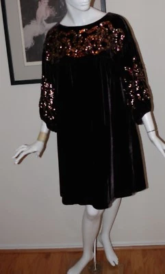 Vestido de Noche Nanette Lepore Púrpura Seda y Rayón Terciopelo Lentejuelas WOW M-L Foto 1 de 4