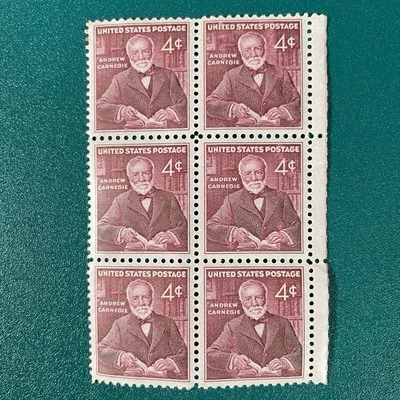 Andrew Carnegie Vintage 1960 4 Cent Postage Stamp Block Of 6 MNH #1171 - Image 1 of 3