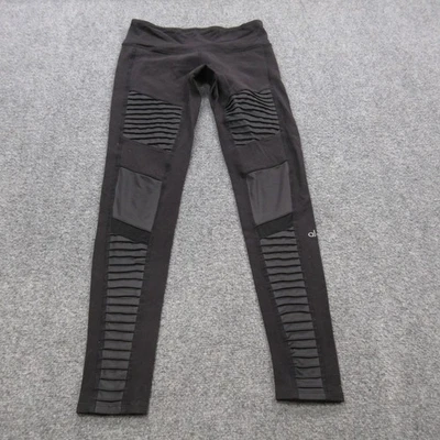 Alo Moto Leggings Womens XS Black High Waisted Ribbed Panel Yoga Athletic Pants - Image 1 of 4