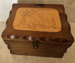 Vintage Wood Hinged RECIPE BOX for 3”x5” Cards HANDMADE Racoons UNIQUE Sturdy - Picture 1 of 16