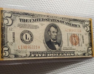 1934 A $5 Hawaii Overprint Federal Reserve Note Brown Seal WWII Emergency Issue* - Picture 1 of 8