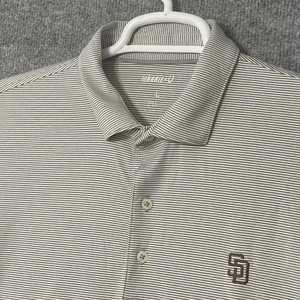 San Diego Padres Polo Shirt Mens L Gray Striped Short Sleeve MLB Johnnie-O Golf - Picture 1 of 7