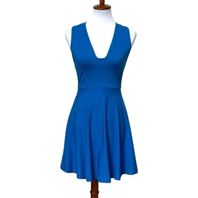 Alice + Olivia Kimbriella Deep Scoop Neck Flared Mini Dress Blue Women's Size 2 - Image 1 of 4