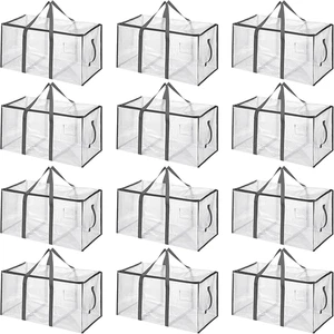 12er-Pack transparente Umzugstaschen 90,84 l strapazierfähig extra große Aufbewahrungstaschen mit Zügel - Bild 1 von 12