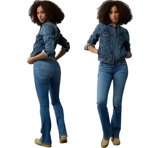 Jeans American Eagle Curvy Kick Boot Bootcut tiro bajo elástico 8S 29 x 29 nuevos con etiquetas - Imagen 1 de 5
