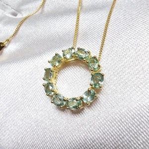 Green Tourmaline Pendant Necklace 925 Gold Sterling Silver Halo Design 18" - Picture 1 of 10