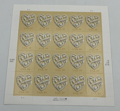 2008 USA #4272 59 Cent Love Wedding Heart Tan Sheet of 20 Mint NH - Image 1 of 4