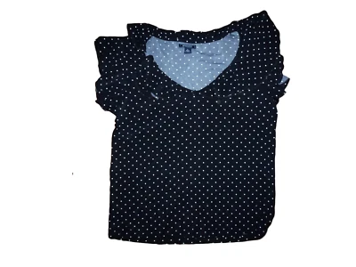 American Living L Blusa Top Camisa L Negro Blanco Lunares Volantes Foto 1 de 2