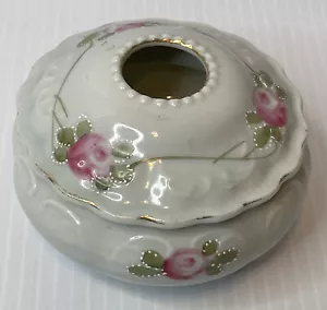 HAND-PAINTED NIPPON PORCELAIN MORIAGE COVERED HAIR RECEIVER FLORAL - Picture 1 of 6