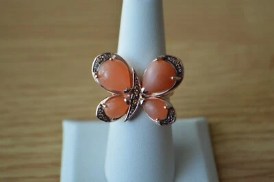 Anel 9,10 ct pedra da lua pêssego/zircão marrom 14k RG sobre prata esterlina tamanho 7 - Imagem 1 de 4