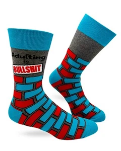 Fabdaz "Adulting is Bullsh*t" Funny Saying Bright Men's Gift Novelty Crew Socks - Picture 1 of 3