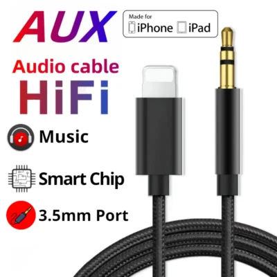 3.5mm Jack AUX Cable Cord to Car Audio FOR iPhone 14 13 12 11 XR Xs 8 7 +Pro Max - Image 1 of 4