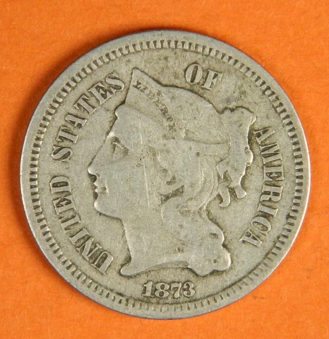 1873 Three Cent Piece Nickel ~ VG VERY GOOD TO FINE  3c US Type Coin Collectible Cover