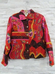 Sandy Starkman Red Pink Art-to-Wear Embroidered Floral Paisley Unusual Jacket M - Picture 1 of 8