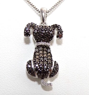 Collar colgante de plata de ley de 0,10 quilates con diamantes blancos y negros para perro cachorro 18" FZ Foto 1 de 4