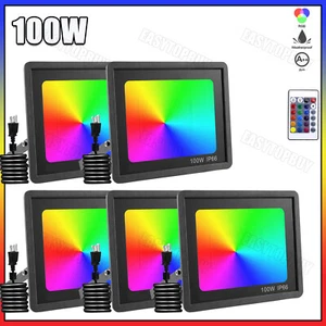 5X 100W LED Fluter RGB mit Fernbedienung Stecker Flutlicht Strahler Scheinwerfer - Imagen 1 de 11