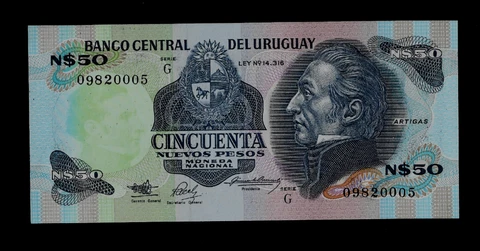URUGUAY ( 1 )BANK NOTE 50 NUEVOS PESOS  ND(1989)  P 61 A CRISP UNCIRCULTED Cover