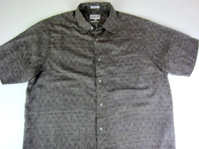 Мужская гавайская шелковая серо-коричневая какао-рубашка Alfani размер XL геометрическая мягкая в отличном состоянии - Изображение 1 из 4