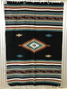 Handwoven Southwestern Style Blanket /Table Cloth / Wall Hanging 5’x7’ Black - Picture 1 of 3