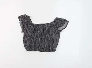 New Look Girls Black Geometric Viscose Cropped Blouse Size 13 Years Square Neck - Picture 1 of 10