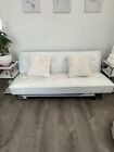 White Leather Futon Modern Convertible Folding Bed Sofa Couch W/ Cupholders
