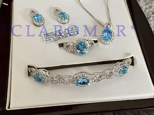 ☀️ NEW Blue Topaz 4 piece set Earrings, Bracelet, Necklace, Ring Christmas Gift - Picture 1 of 10