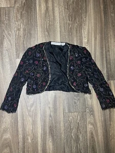 Camicetta cardigan spolverino nero ingioiellato ricamato Scala vintage anni 80 media - Foto 1 di 9
