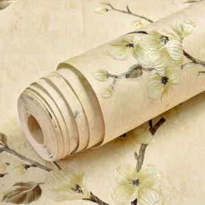 3D Non-Woven Light Yellow Pastoral Bedroom Self-Adhesive WallPaper 0.53x5m  - Picture 1 of 7