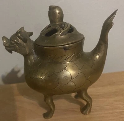Quemador/censor de incienso estatua de dragón chino de latón vintage Foto 1 de 4
