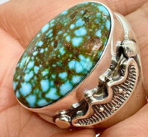 Anillo Navajo Para Hombre Oro Sonora Turquesa Talla 13 Plata de Ley 19.6g Firmado AT - Imagen 1 de 6