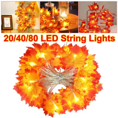 Fall Maple Leaves Battery LED Fairy String Lights Thanksgiving Xmas Party Decor - Image 1 of 4