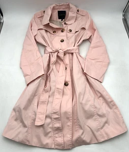 TALBOTS POLISHED TRENCH COAT WOMENS L BABY PINK, LINED, TIE BELT, SLASH POCKETS - Picture 1 of 18