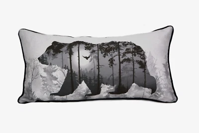 Donna Sharp Timber Bear Decorative Pillow Cozy Log Cabin Rustic Lodge 11" x 22" - Image 1 of 2