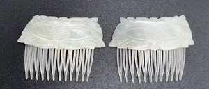 Set of 2 Vintage MOTHER OF PEARL Carved Hair Combs Barrettes - Picture 1 of 7