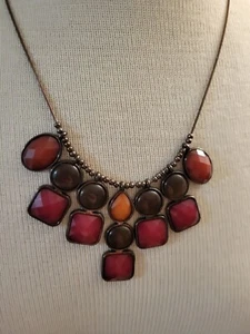 Multicolored Faceted Statement Necklace With Earrings Pierced Hook - Picture 1 of 7