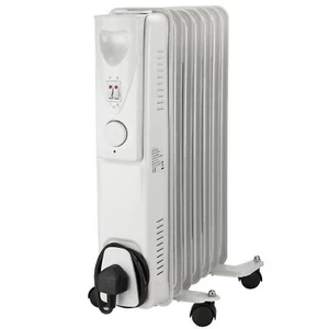 Fine Portable 7 Fin Oil Filled Radiator Mobile Heater 1500W White Energy Saving - Picture 1 of 7