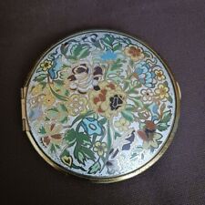 Vintage Volupte Round Powder Compact w/ Mirror - Floral Design - 4in Diameter