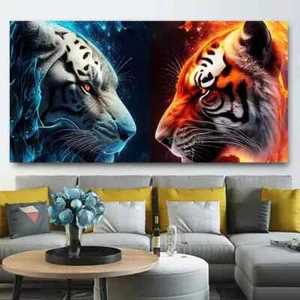 Animal lion and tiger eye contact art poster, home decoration mural - Picture 1 of 5