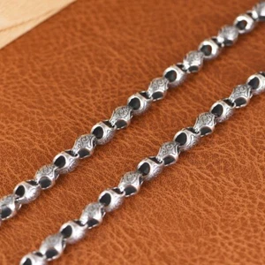 Vintage S925 Sterling Silver ENGRAVED Ball/Bead SCULPTED LINK Chain Heavy Mens - Picture 1 of 11