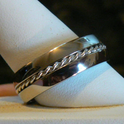 8mm Cobalt w/Sterling Silver cable around center of band,ring, sz 13 NEW! - Image 1 of 4