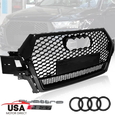 Gloss Black Front Bumper Honeycomb Mesh RSQ7 Style Grille For 2016-2019 Audi Q7 - Image 1 of 4