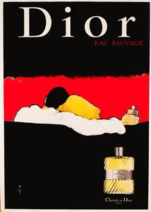 DIOR PERFUME BY RENE GRUAU 1980 ORIGINAL COUPLE ON COUCH - Picture 1 of 3