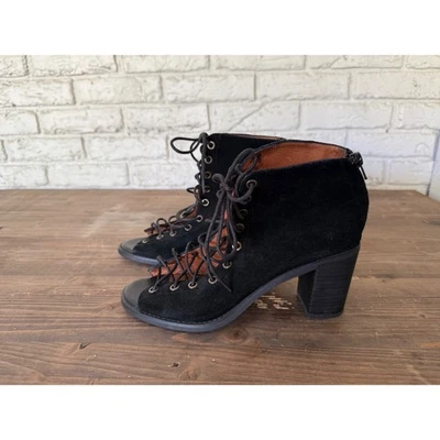 Jeffrey Campbell Cors Black Suede Lace Up Open Toe Block Heel Booties Size 8.5 - Image 1 of 4