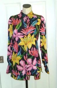 Rococo Sand Chris Black Tropical Crystal Button French Cuff Shirt S $264 p/o Set - Picture 1 of 16
