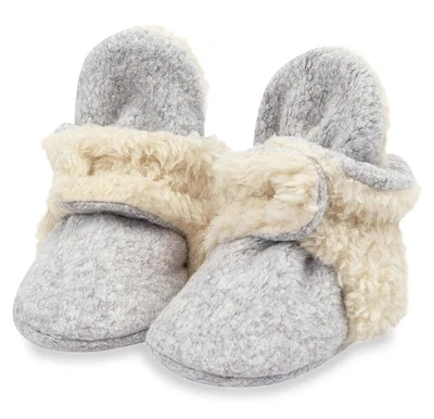 Botines de bebé unisex de vellón acogedor con pinzas, gris jaspeado peludo, 12 meses Foto 1 de 2