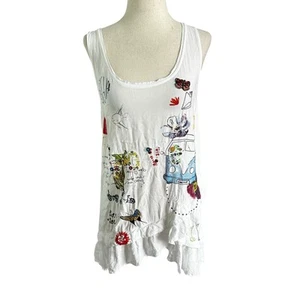 Desigual weiße bedruckte bestickte Bluse Basic Top Damen Gr. Medium | 49-51 - Bild 1 von 9
