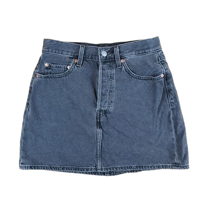 Levis Ribcage Mini Skirt Womens Size 28 Black Button Fly A-Line Straight Denim - Image 1 of 4