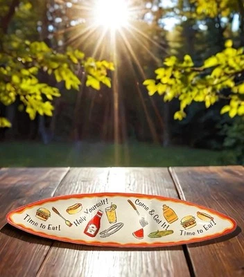 Ganz Bella Casa Skateboard Tray Ceramic Oval Serving Platter with Food Graphics - Image 1 of 4